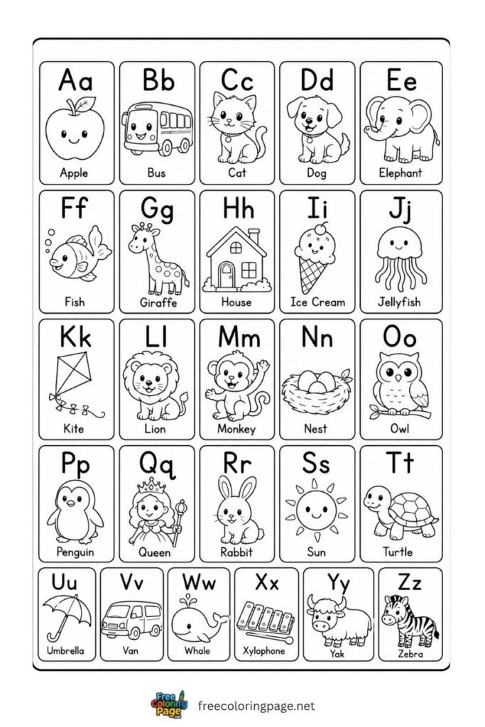 alphabet a to z coloring page - for classroom