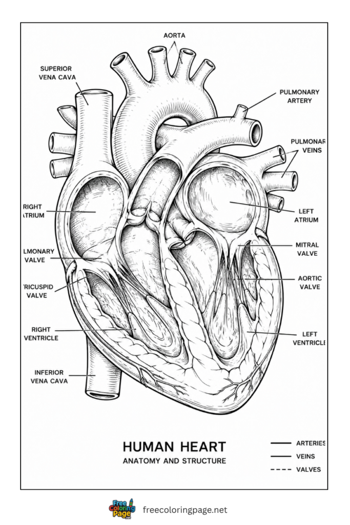 coloring page of heart anatomy