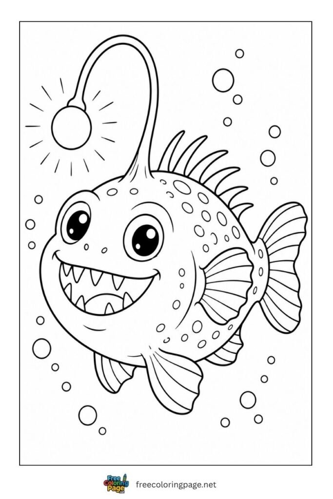 anglerfish glowing lure coloring page- sea animals