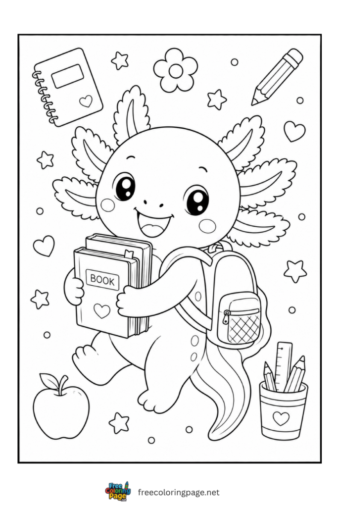 axolotl back to school coloring page