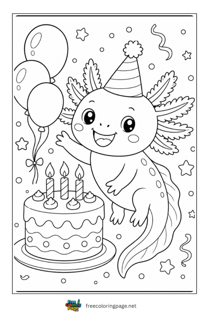 axolotl happy birthday coloring page