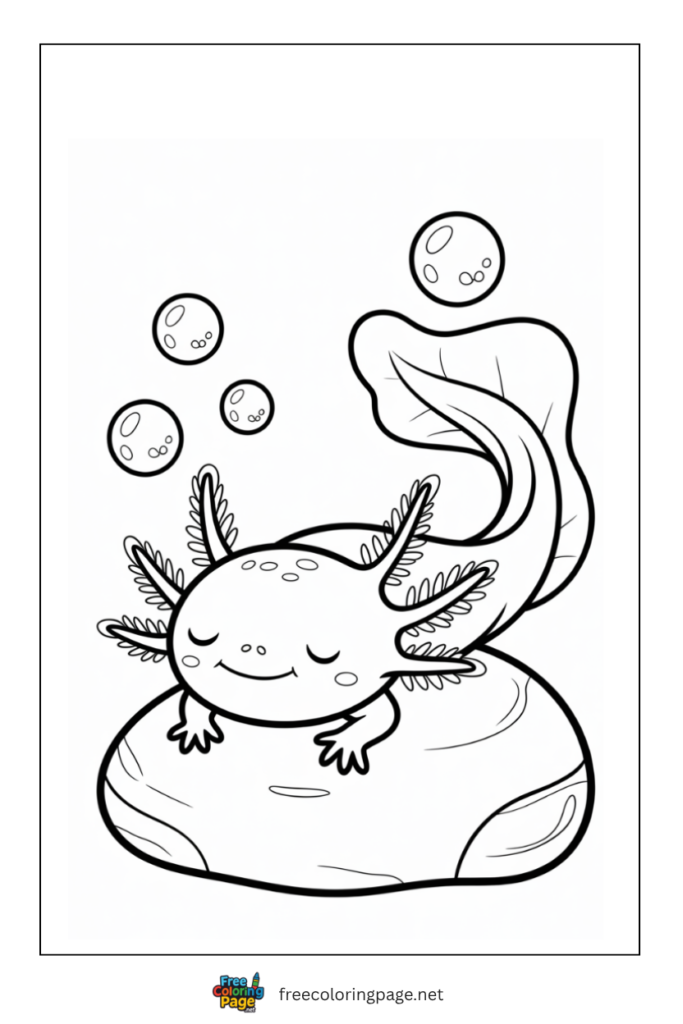 axolotl sleeping on rock coloring page