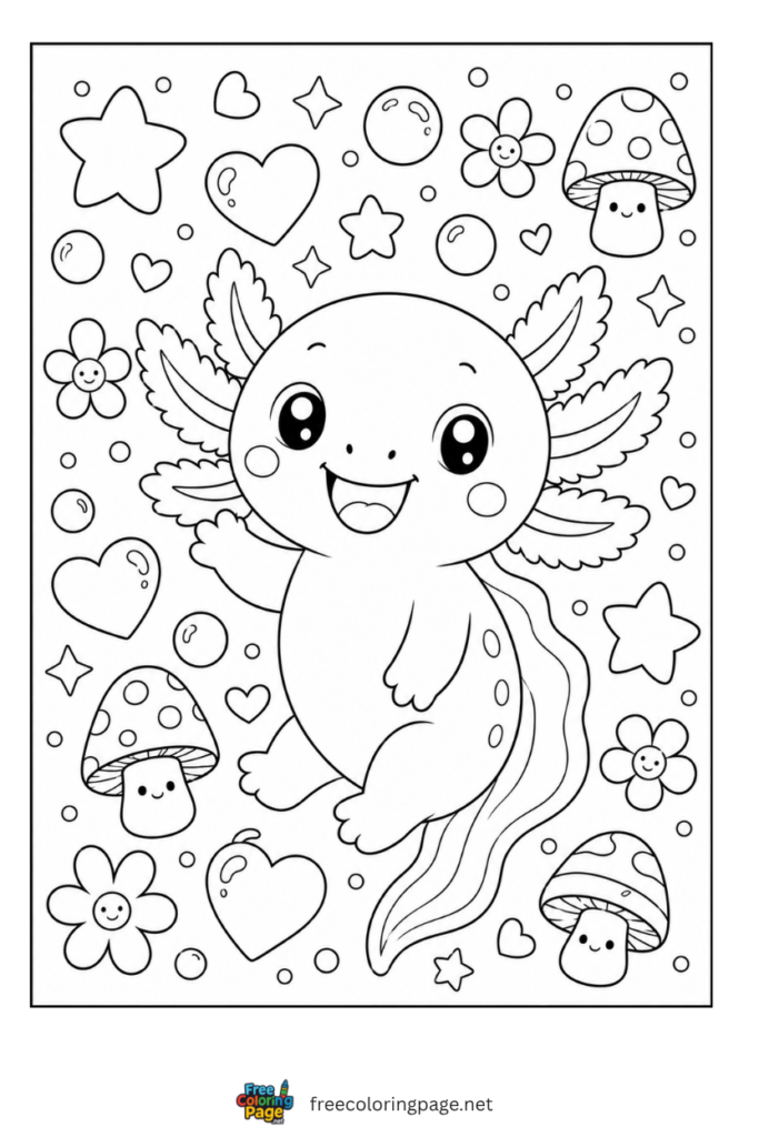 axolotl doodle coloring page 