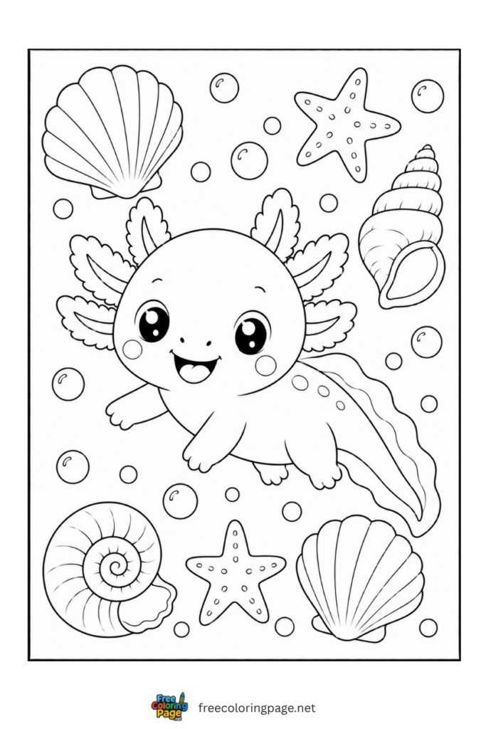 axolotl with different shells coloring page