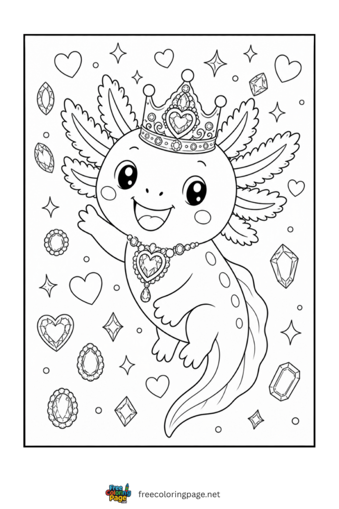 axolotl princess coloring page