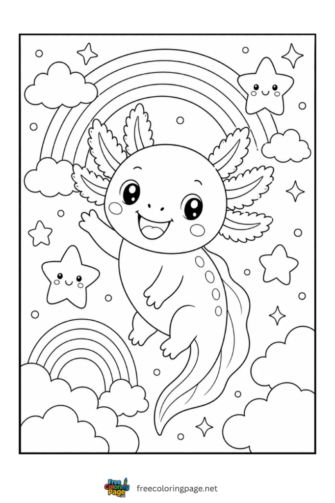 axolotl with rainbow coloring page