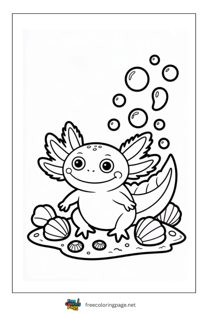 axolotl sitting on rock coloring page