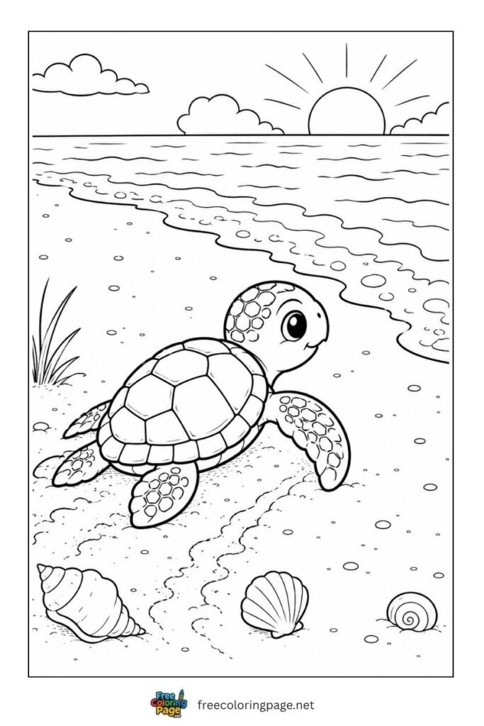 baby sea turtle hatching coloring page