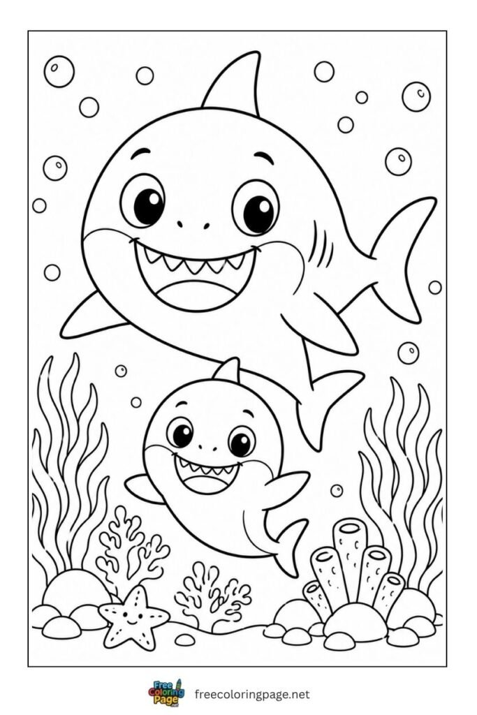 baby shark family coloring page