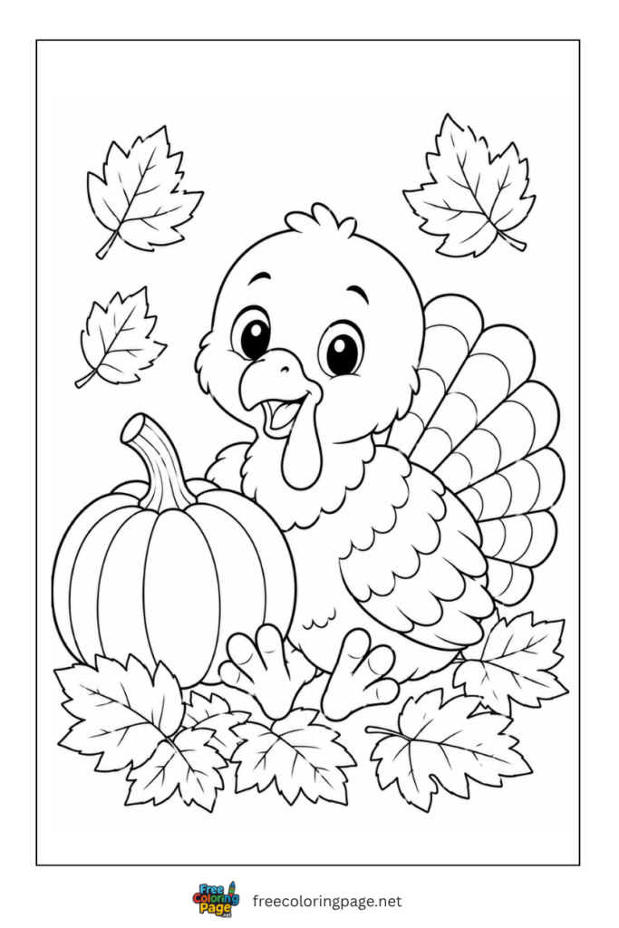 baby turkey with pumpkin coloring page with pumpkins