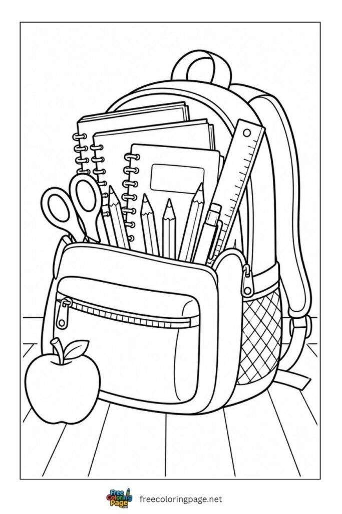backpack school supplies coloring page for kids