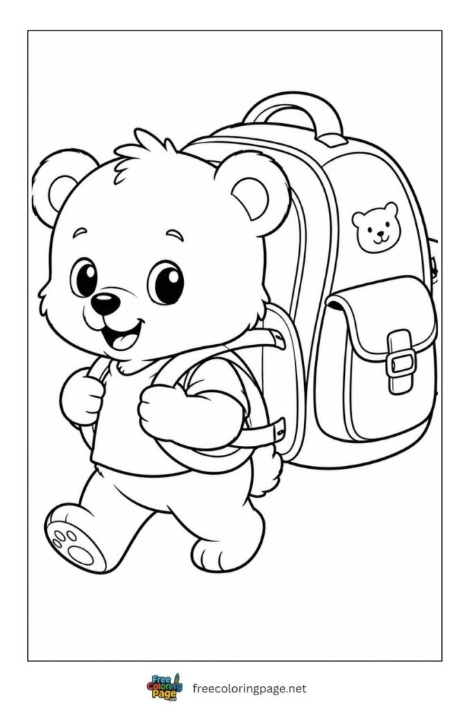 bear with big backpack coloring page