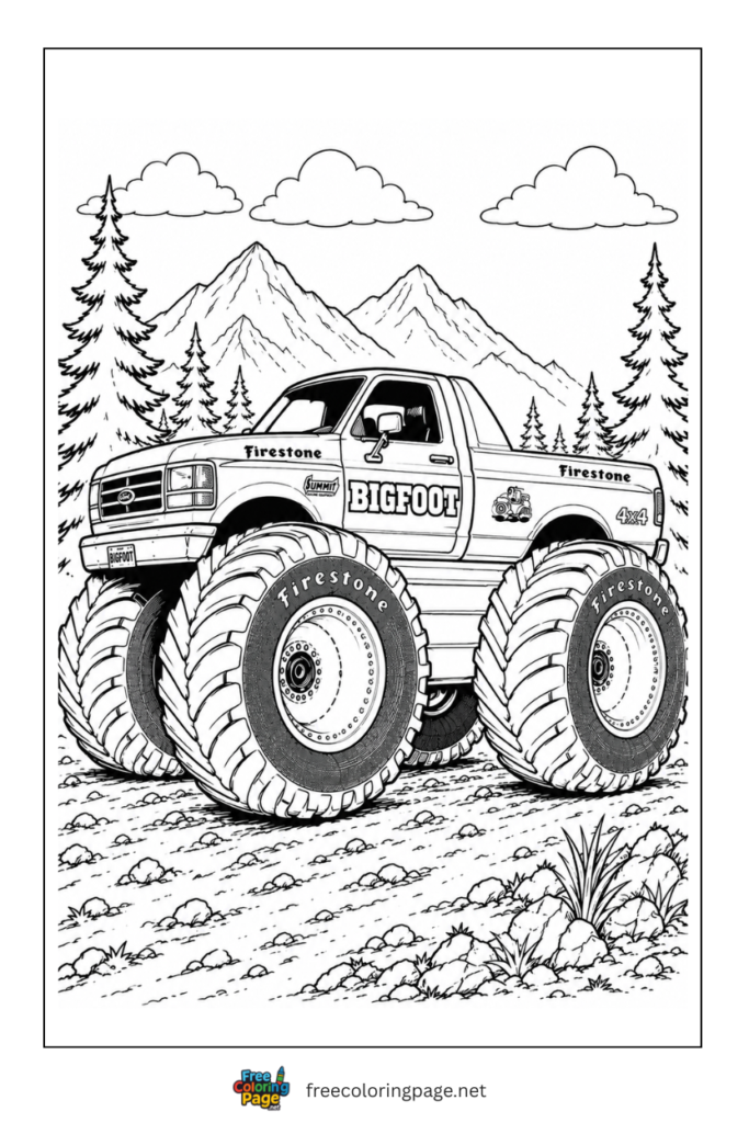 coloring page of bigfoot monster truck 