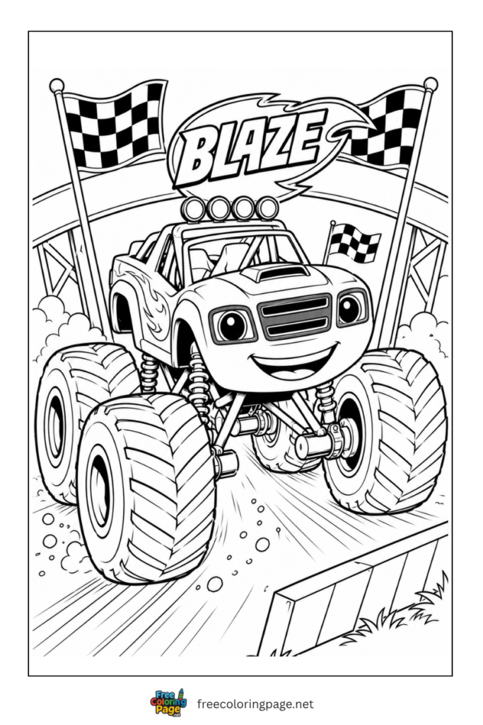 coloring page of cute blaze monster truck 