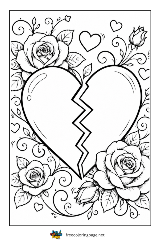 coloring page of broken heart for adults