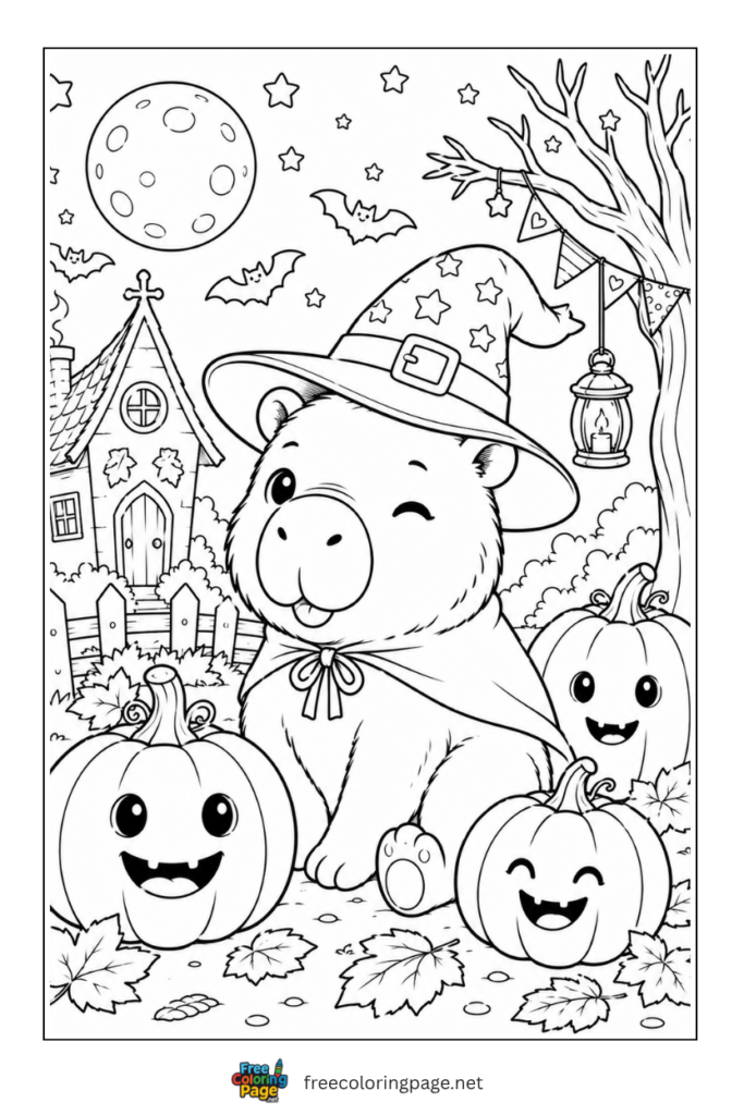 capybara halloween coloring page 