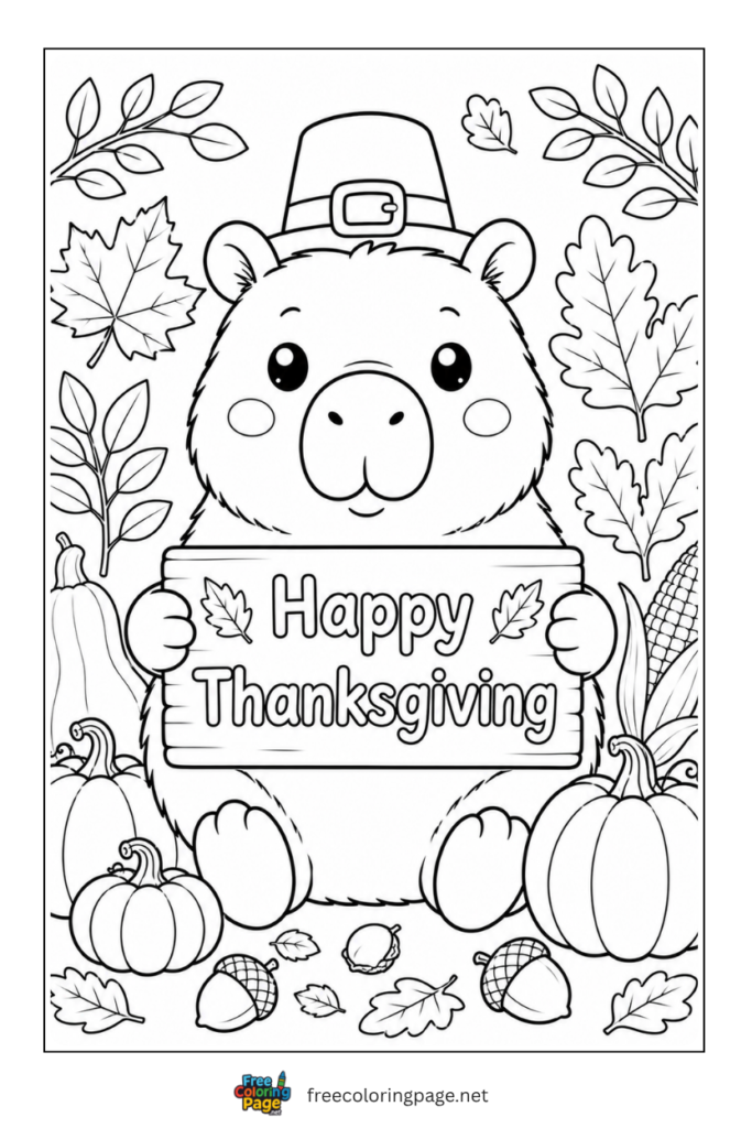 capybara and thanksgiving harvest coloring page
