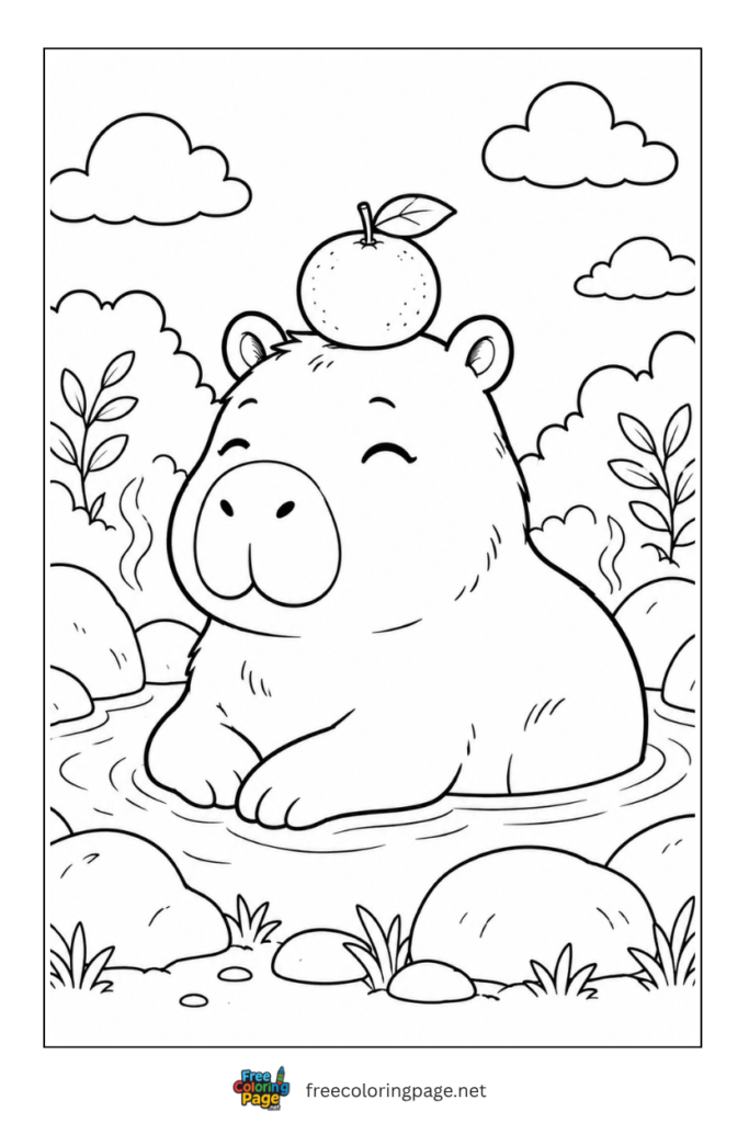 capybara fun bathing coloring page 