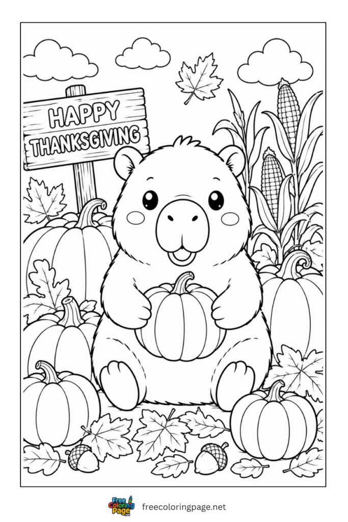 capybara happy  thanksgiving coloring page