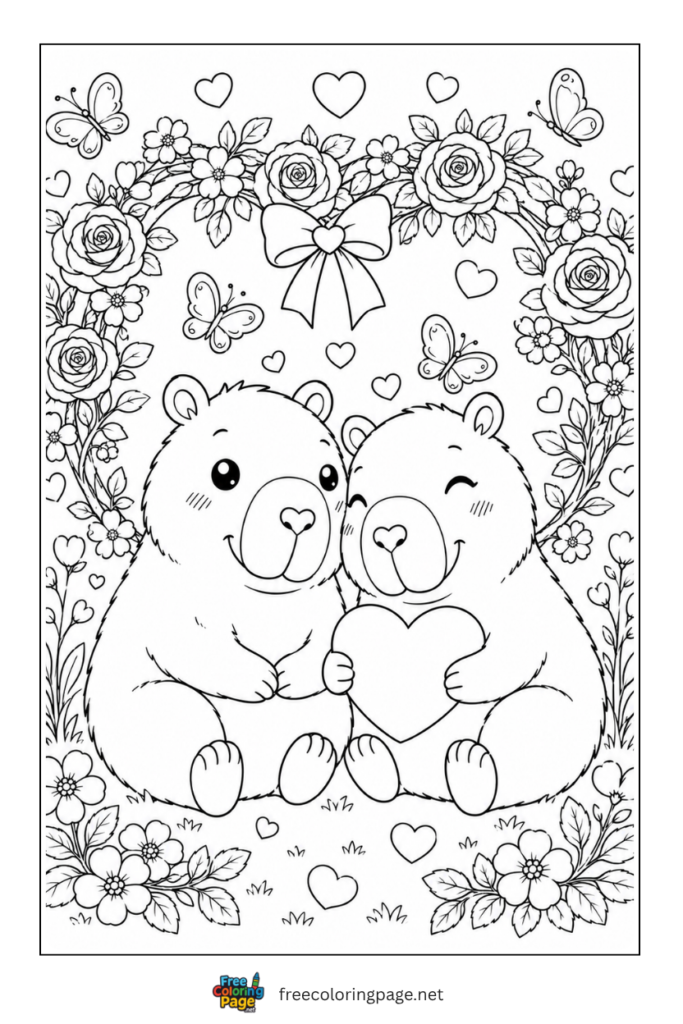 capybara valentine's day coloring page
