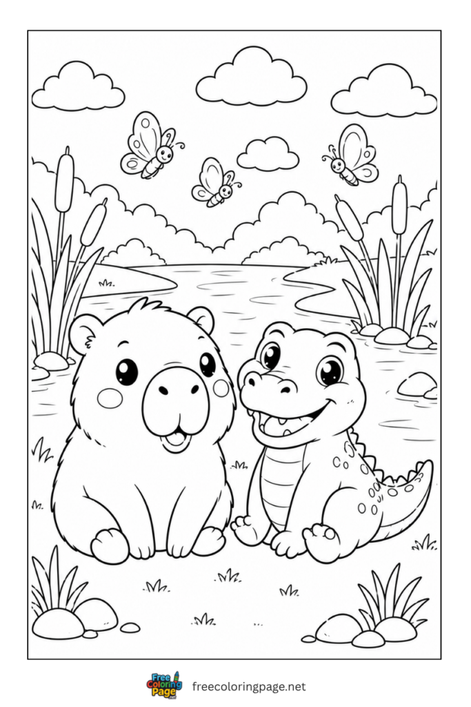 capybara with aligator coloring page