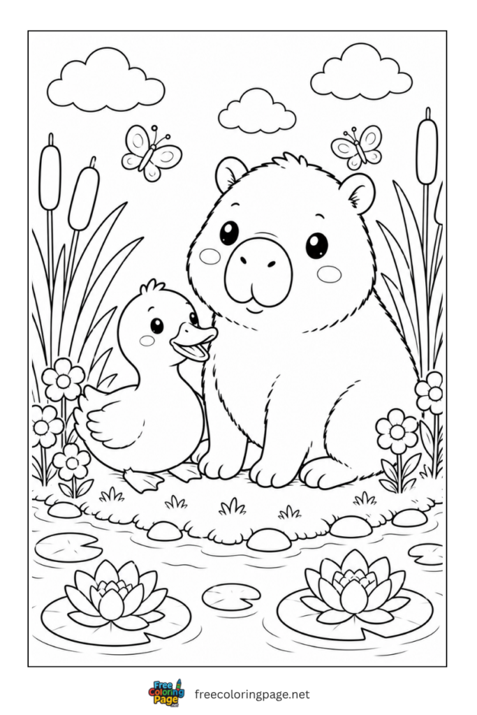 capybara with duck  coloring page