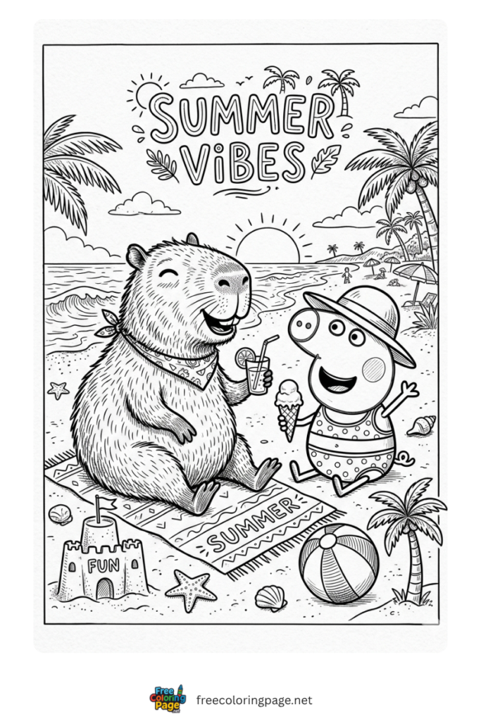 capybara with peppa pig coloring page
