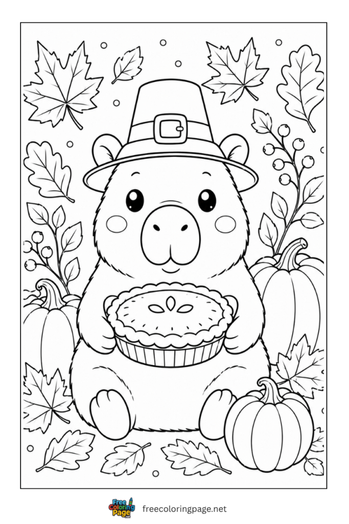capybara and thanksgiving pie coloring page