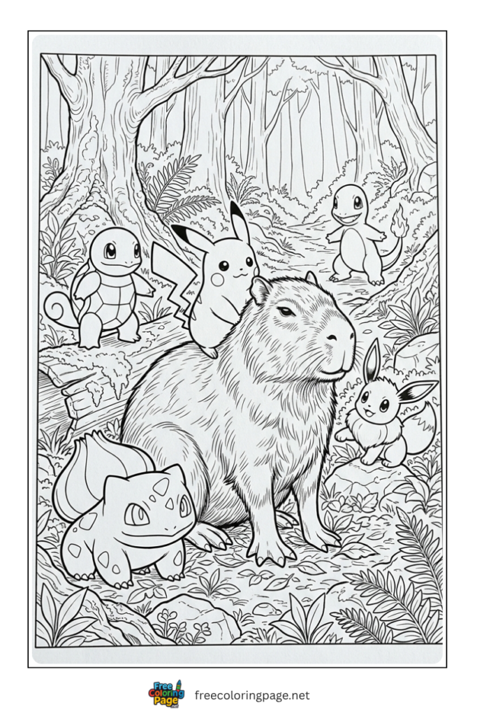 capybara with pokemon coloring page