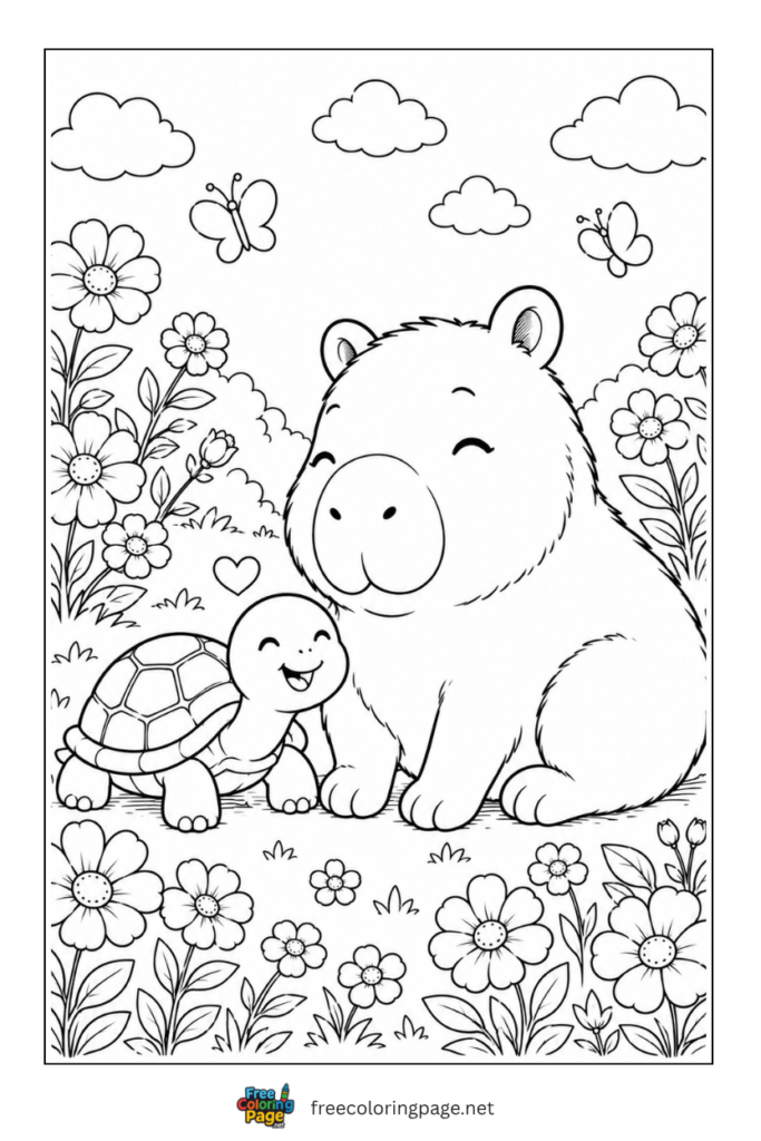 capybara with turtle coloring page