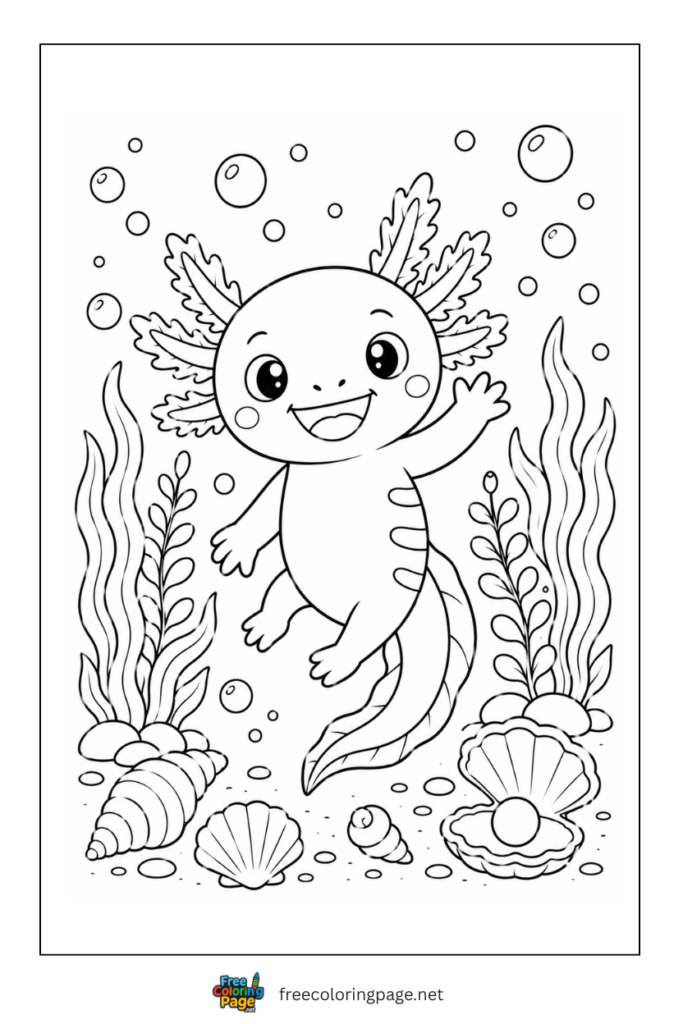 cartoon axolotl coloring page