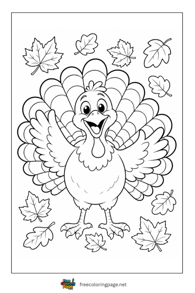 cartoon turkey coloring page-happy moment