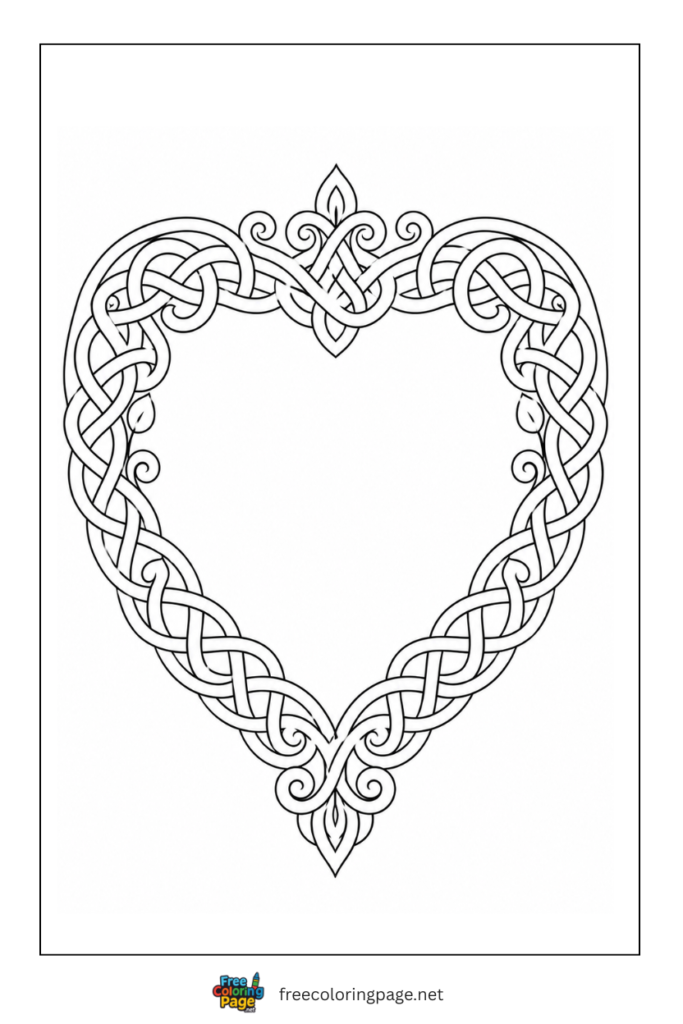 coloring page of heart made of celtic outline