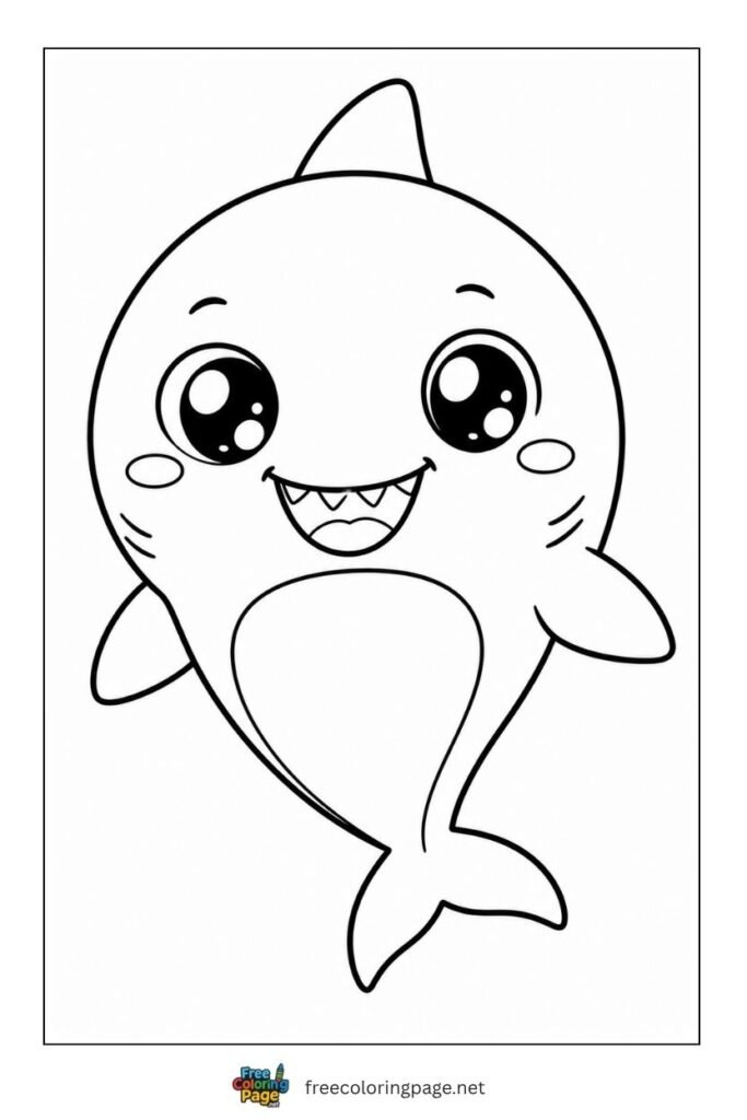 chibi kawaii shark coloring page- cute sea animals