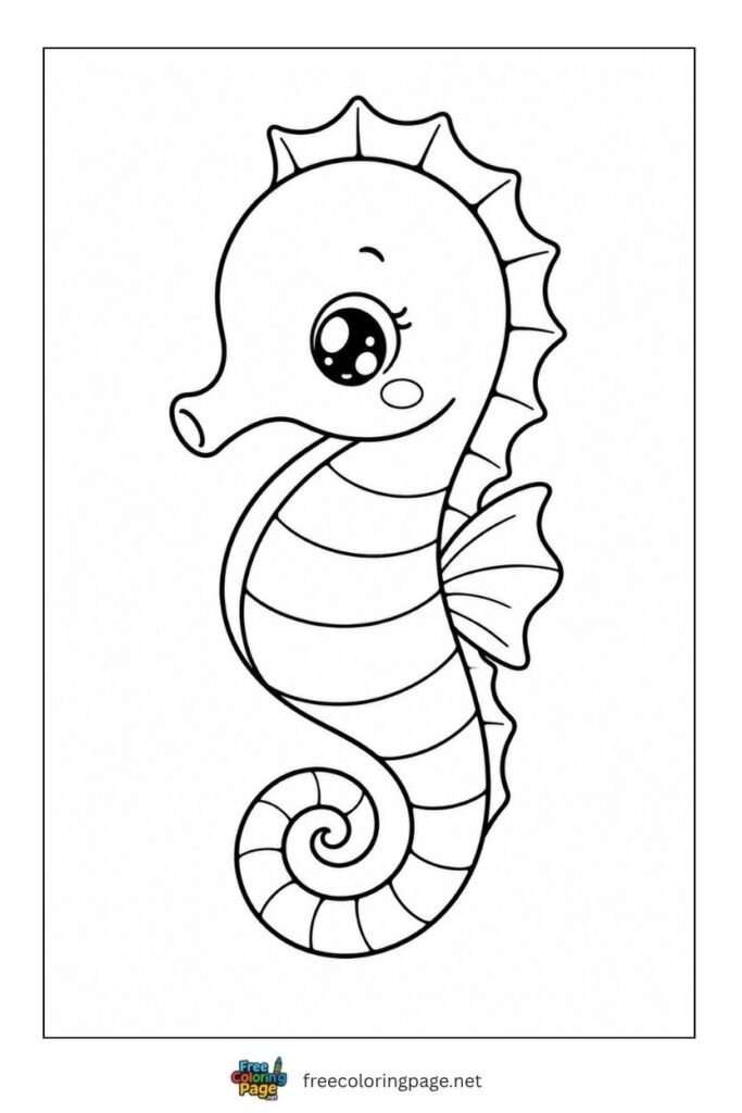 chibi seahorse coloring page- cute sea animals