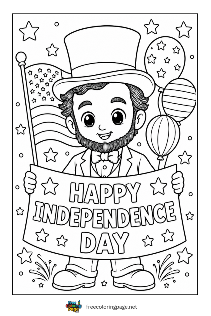coloring page of Abraham lincoln wishing USA independence