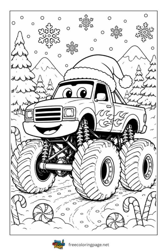 coloring page of christmas monster truck