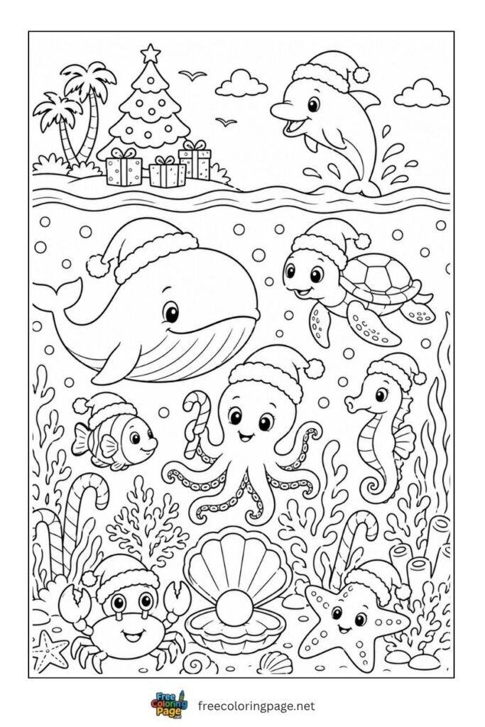 christmas scene coloring page- celebration fun