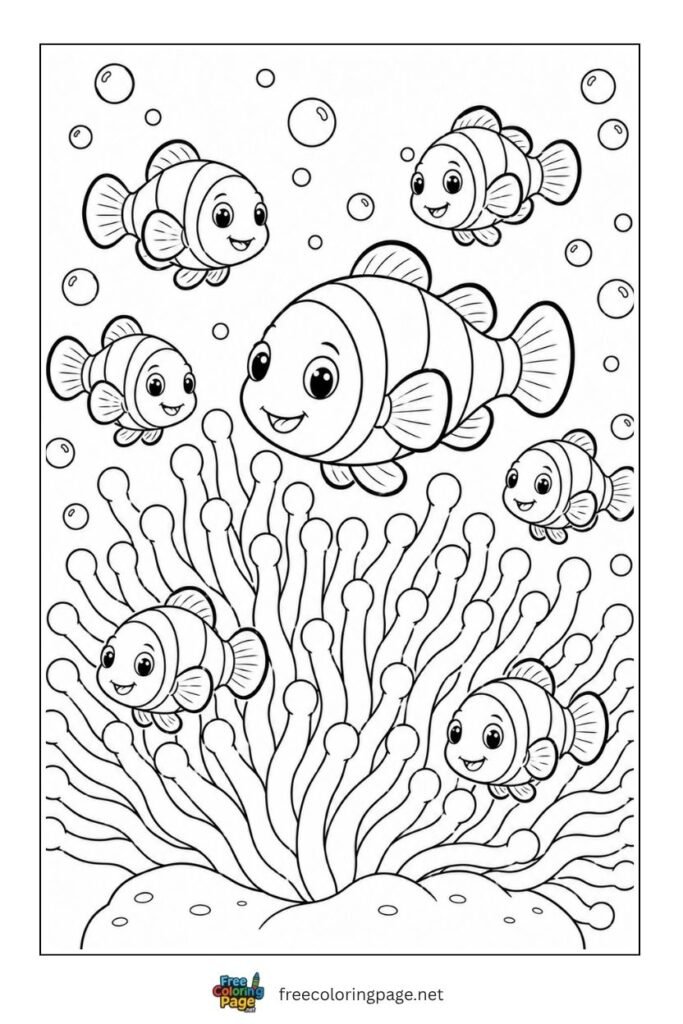 clownfish anemone coloring page- sea animals