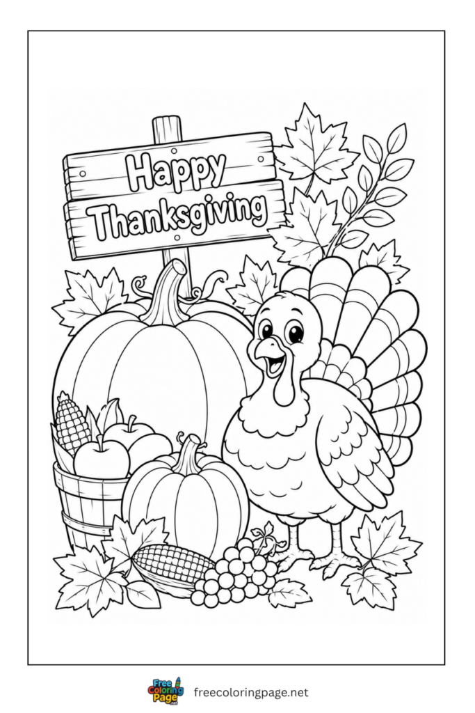 turkey with autumn harvest happy thanksgiving
