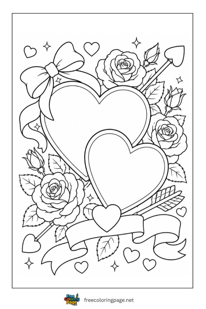 coloring page of valentine hearts 