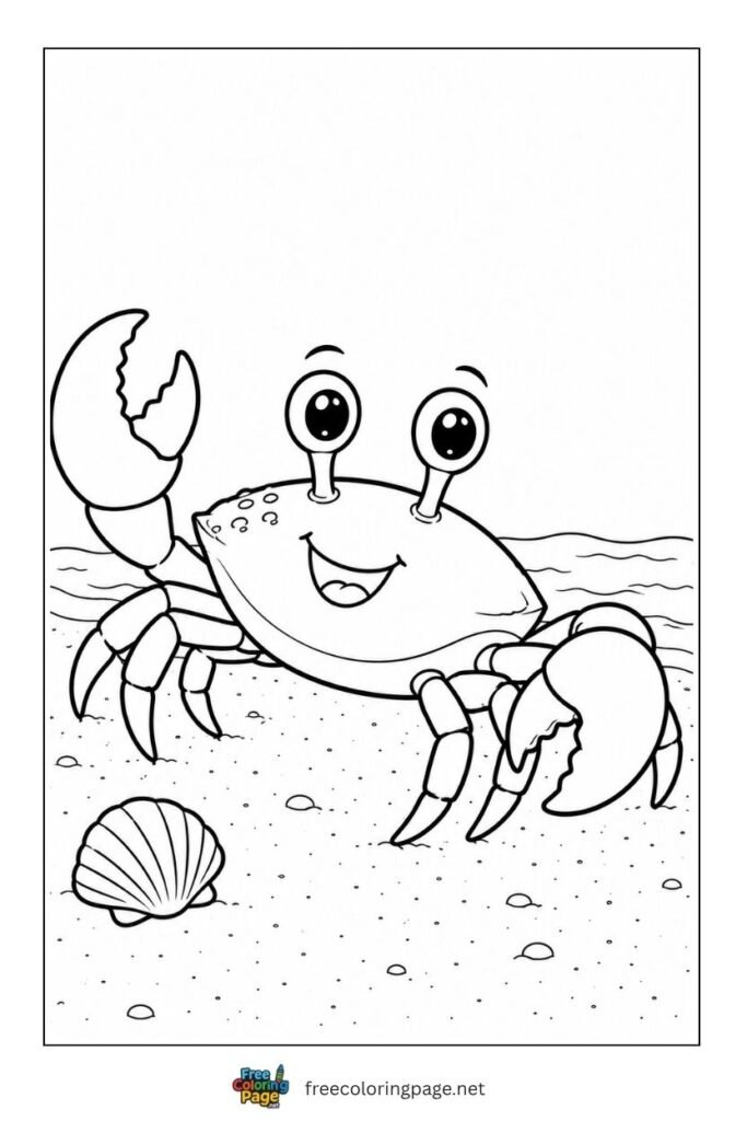 crab walking beach coloring page- sea animals
