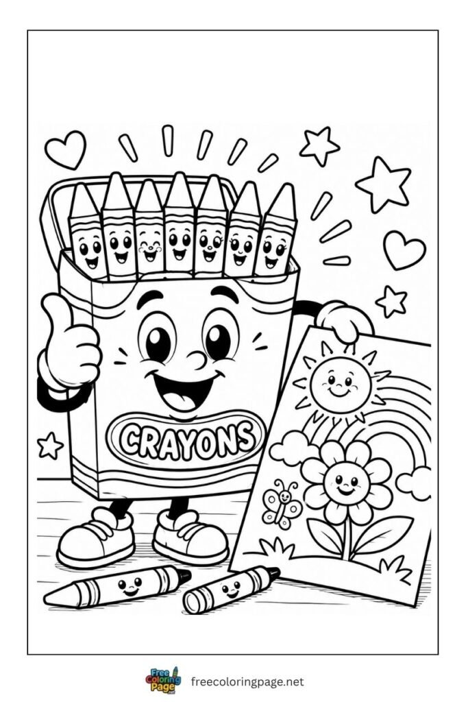 kawaii crayon box coloring page 
