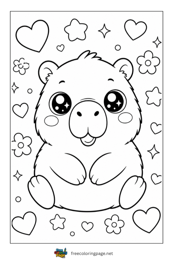 kawaii baby capybara sitting  coloring page