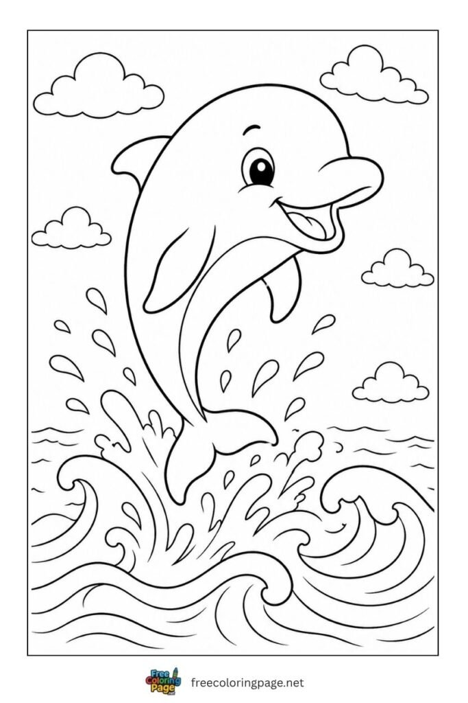 cute dolphin jumping coloring page - ocean animals