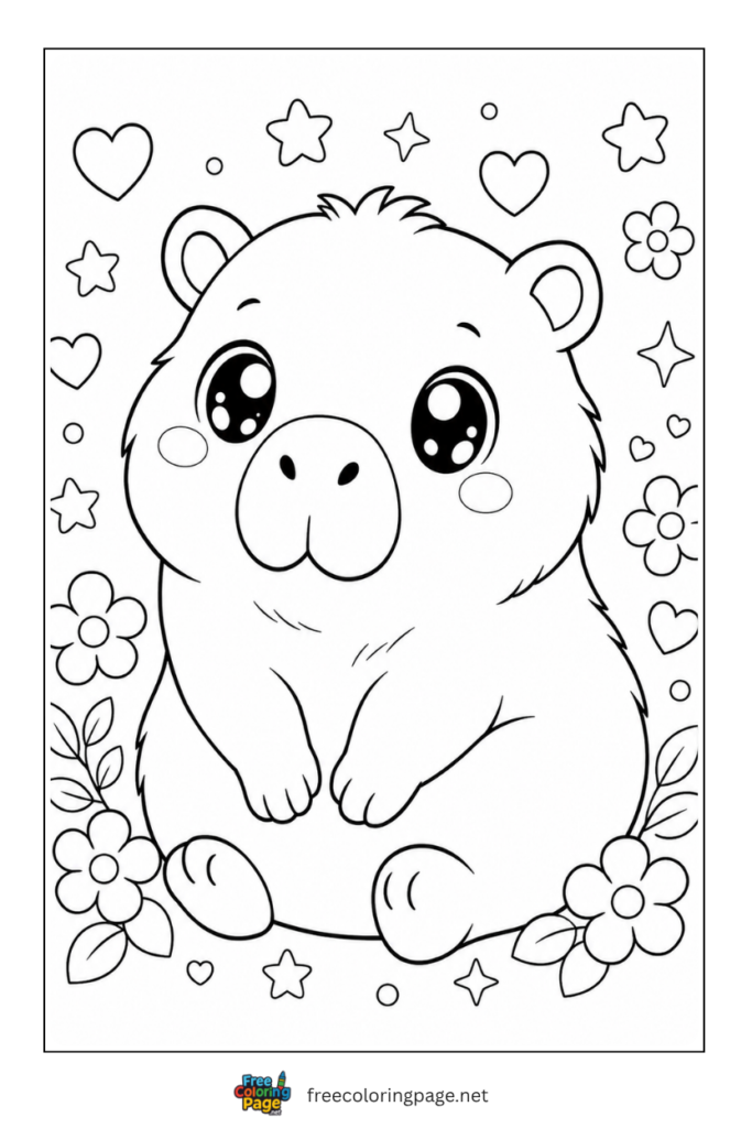 cute kawaii baby capybara coloring page