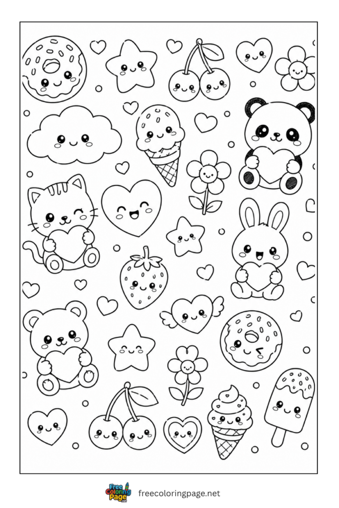 coloring page of cute heart full page doodle