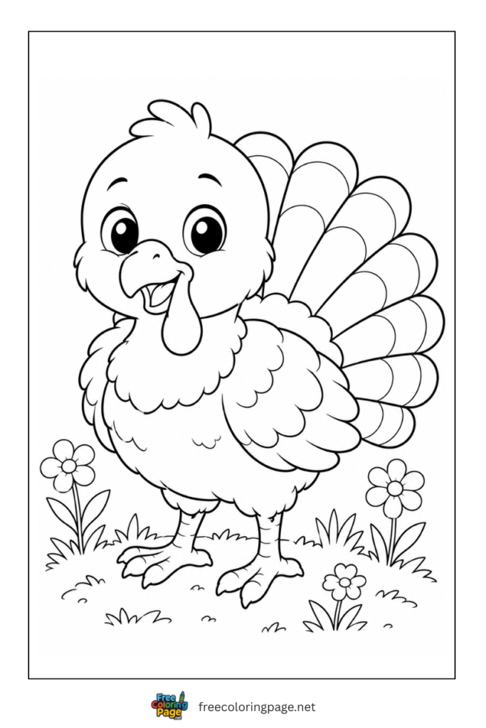 cute baby turkey coloring page for kids