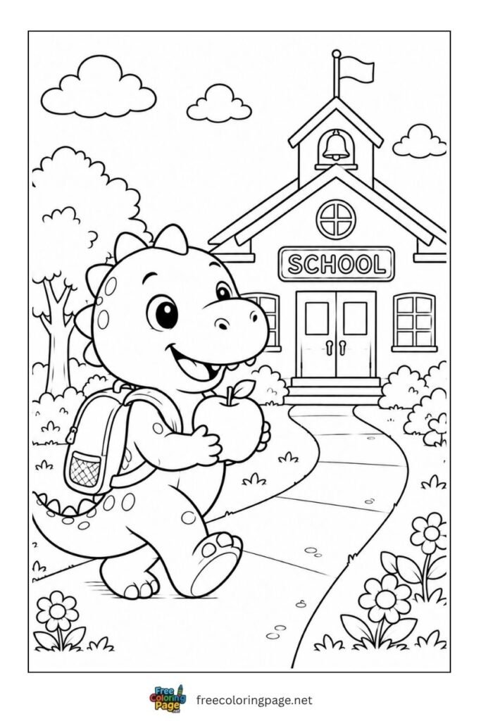 dinosaur with backpack- back to school