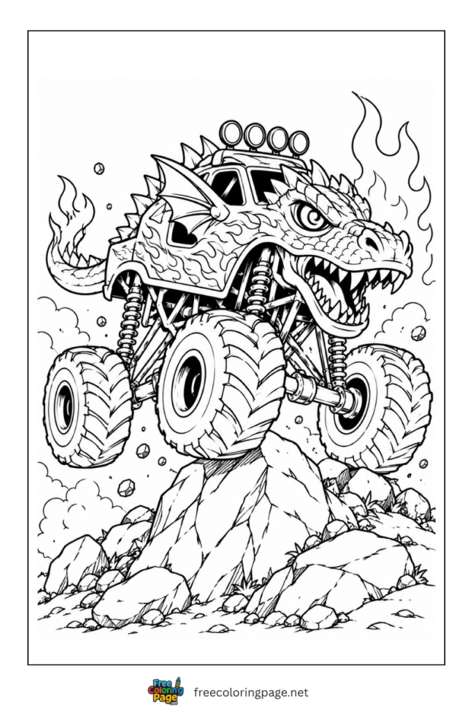 coloring page of dragon monster truck 